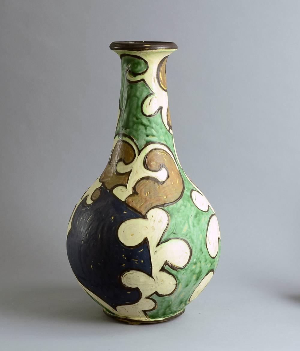 Very large unique earthenware vase with hand-painted decoration, circa 1920s.