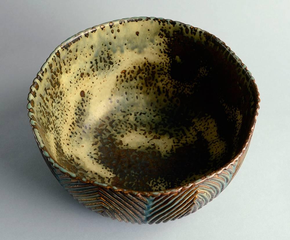 Scandinavian Modern Large Bowl with Sung Glaze by Axel Salto