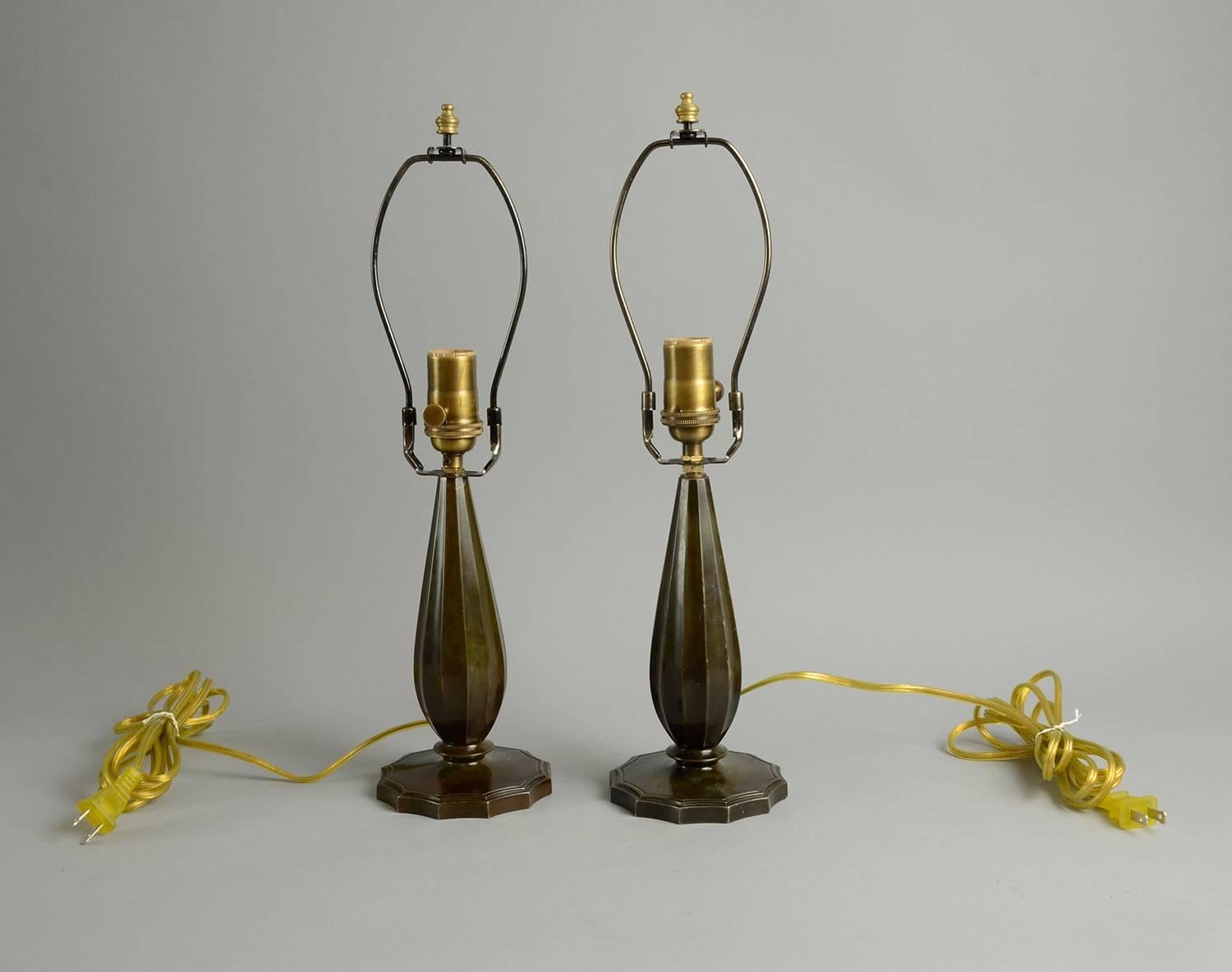 Pair of Lamps in Disko Metal by Just Andersen In Excellent Condition For Sale In New York, NY