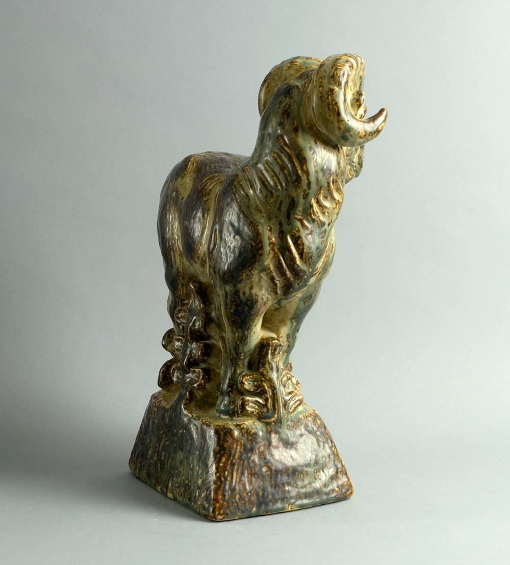 Bighorn Ram in Sung Glaze by Knud Kyhn for Royal Copenhagen In Excellent Condition For Sale In New York, NY