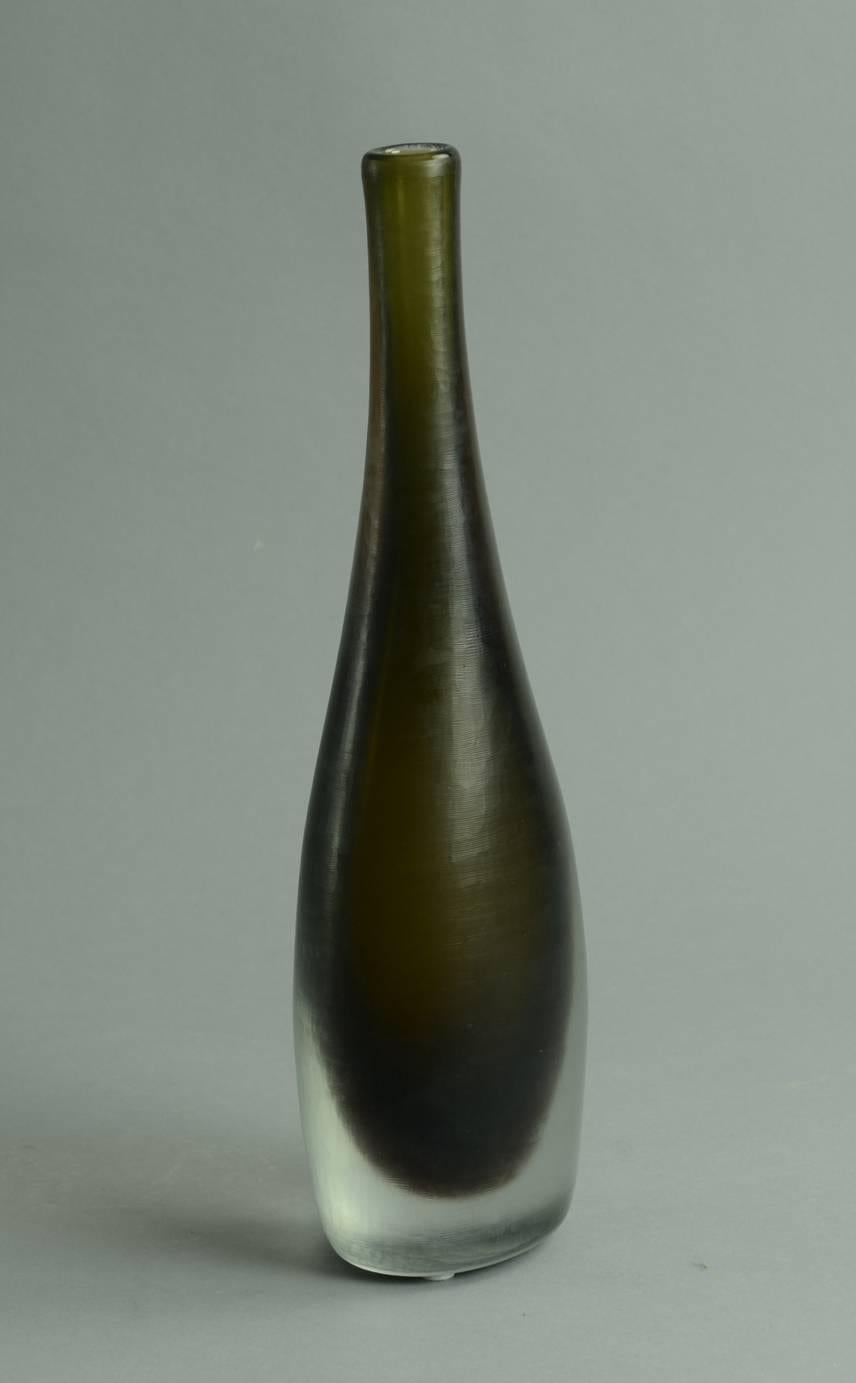 Bottle vase in frosted clear and dark amber glass, 1960s.