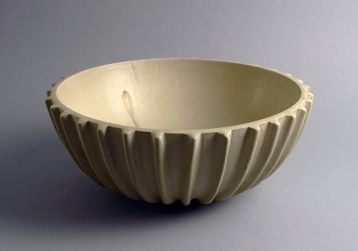 20th Century Large Ribbed Bowl with Matte Glaze by Arne Bang