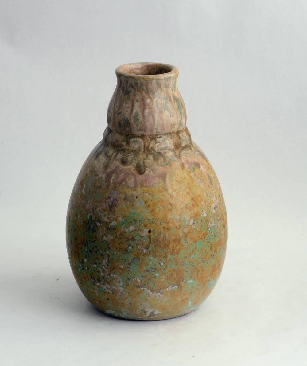 Art Nouveau Patrick Nordstrom for Royal Copenhagen, Stoneware Vase with Crystalline Glaze For Sale