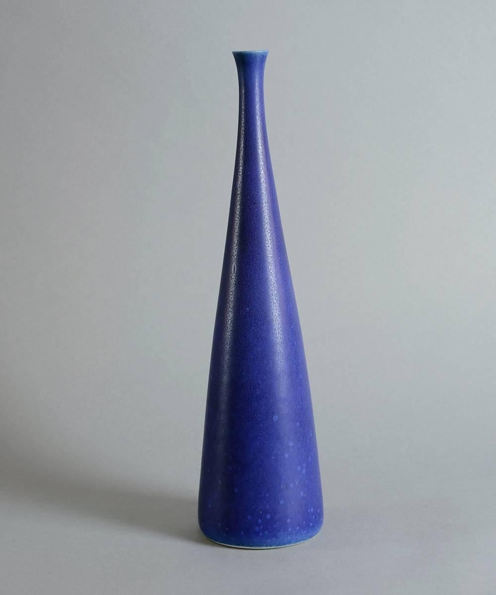 Scandinavian Modern Tall Vase with Blue Glaze by Carl Harry Stalhane for Rorstrand For Sale