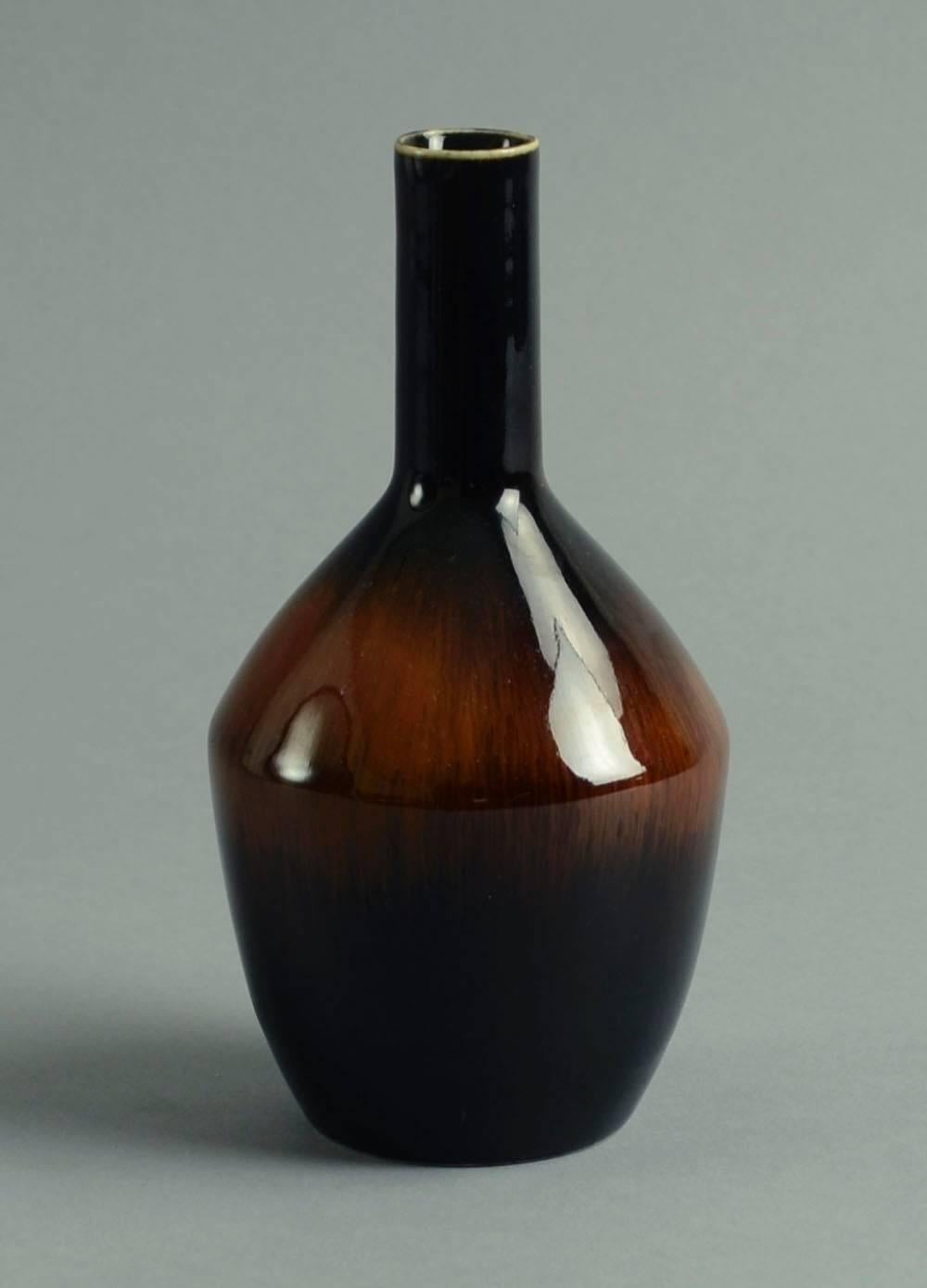 Scandinavian Modern Five Vases with Glossy Brown Glaze by Carl Harry Stalhane for Rorstrand For Sale
