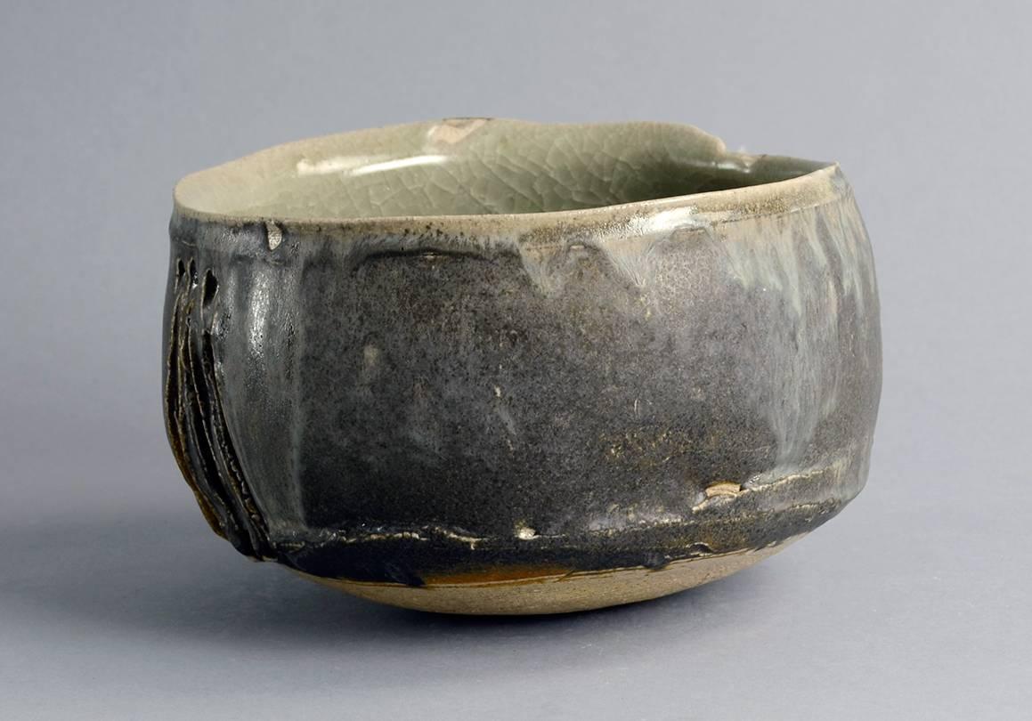 Organic Modern Unique Stoneware Bowl with Gray Glaze by Claude Champy For Sale