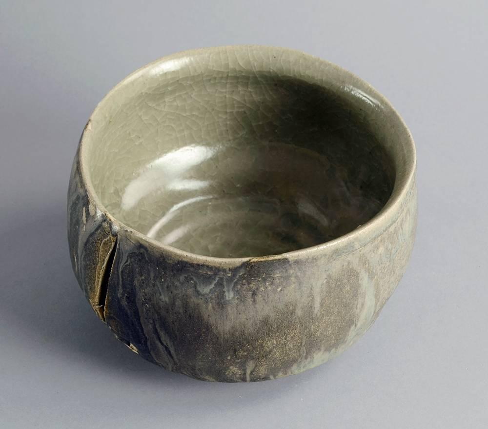 Glazed Unique Stoneware Bowl with Gray Glaze by Claude Champy For Sale