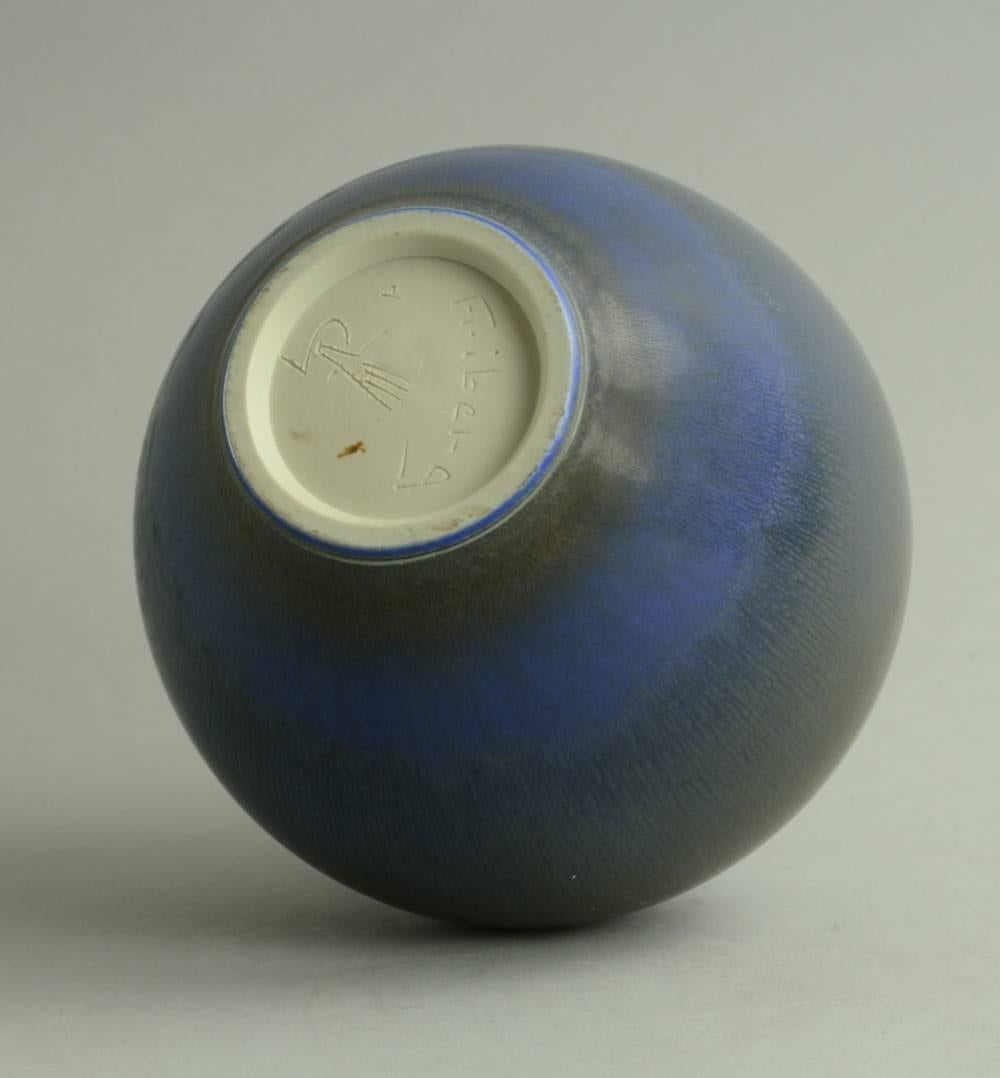 Swedish Large Vase with Blue Haresfur Glaze by Berndt Friberg For Sale