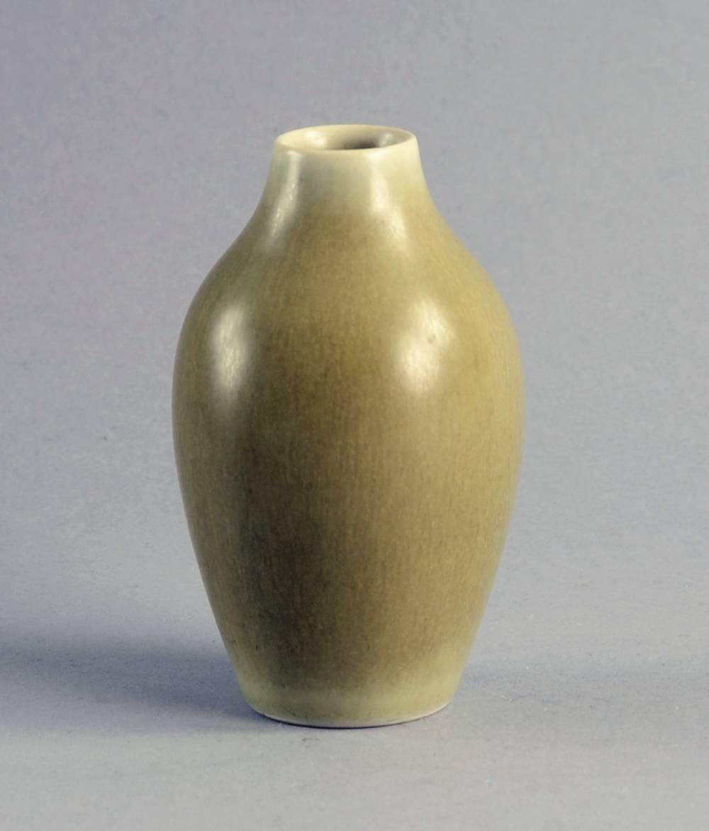 Scandinavian Modern Group of Vases with Pale Olive Haresfur Glaze by Palshus, Denmark, 1950s-1960s For Sale