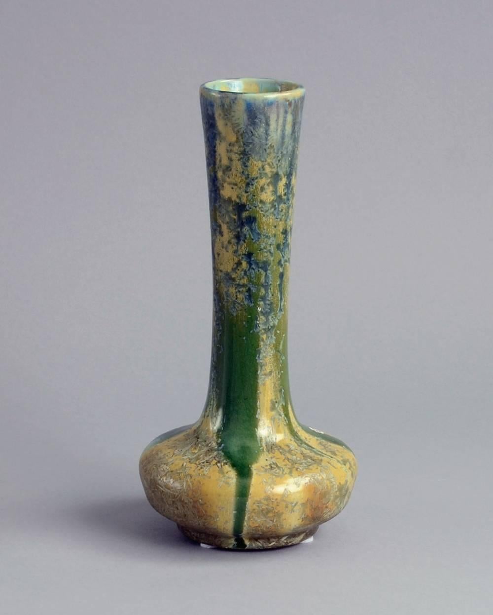 Art Nouveau Stoneware Vase with Dripping Glaze by Pierrefonds, France In Excellent Condition For Sale In New York, NY