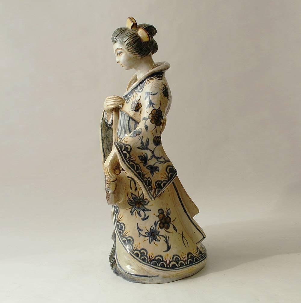 Japonisme Stoneware Figure of a Geisha by Hjorth, Denmark, 1930s For Sale