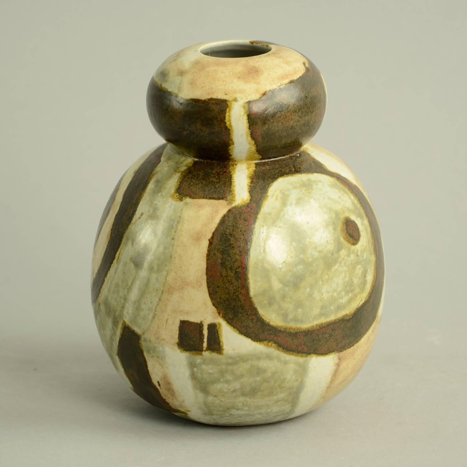 Annegret Knippel-Taschner, own studio, Germany

Unique stoneware vase with matte reddish brown glaze.
Measures: Height 5