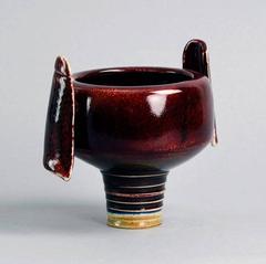 Wing Form Footed Bowl with Oxblood Glaze by Johan Broekema, the Netherlands