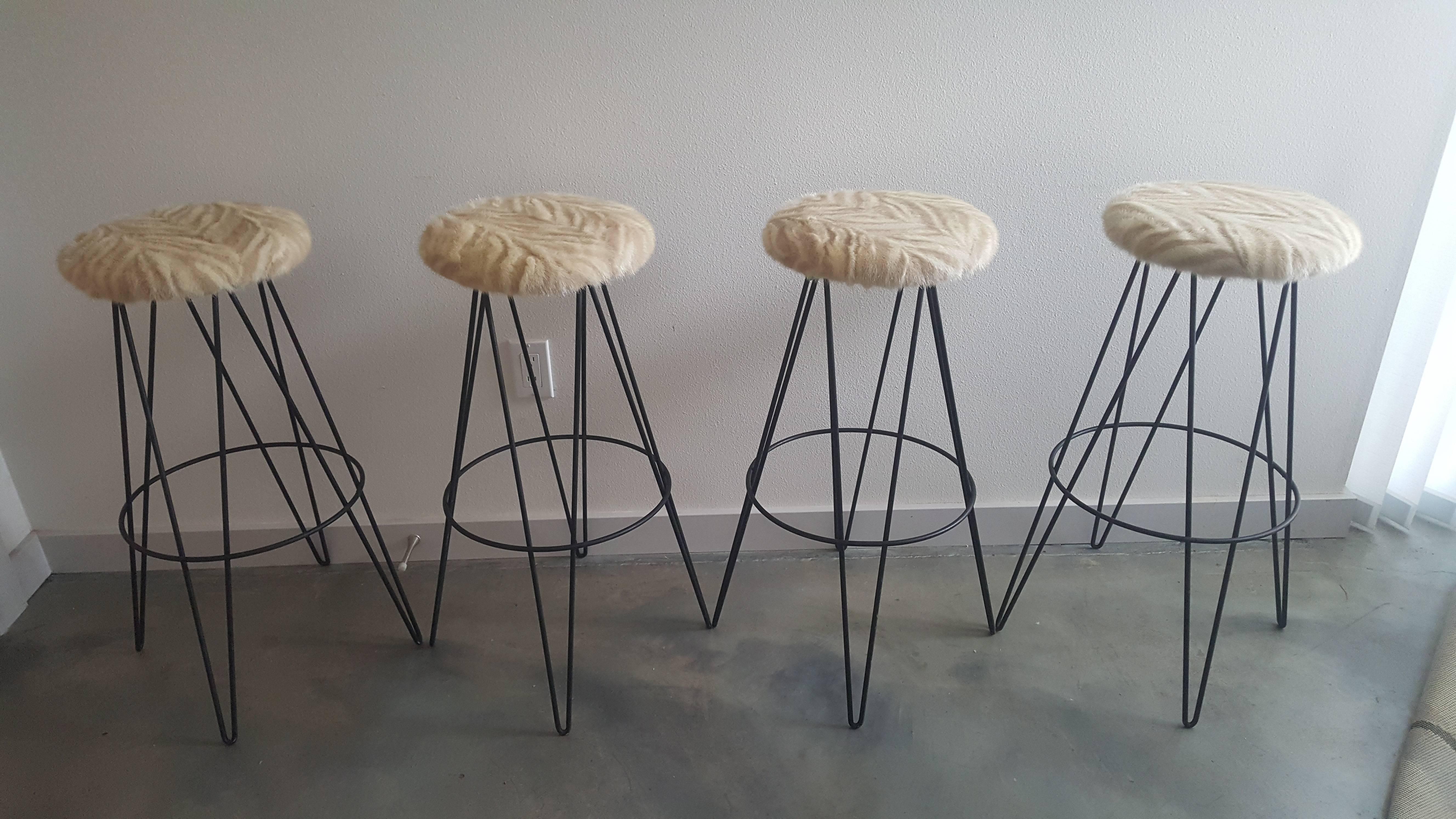 Set of Four Thinline of California Mink Upholstered Bar Stools 1