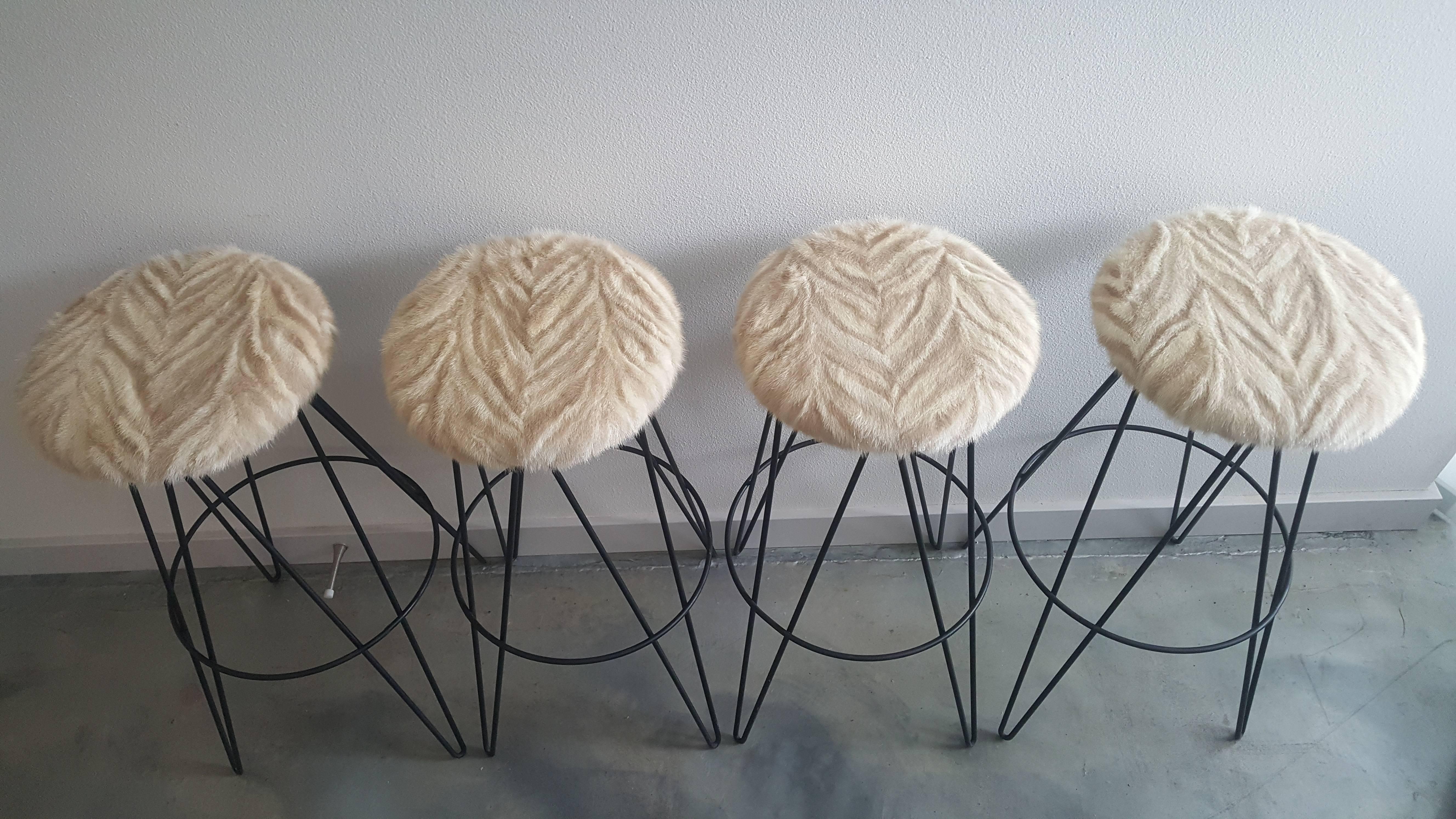 Set of Four Thinline of California Mink Upholstered Bar Stools 2