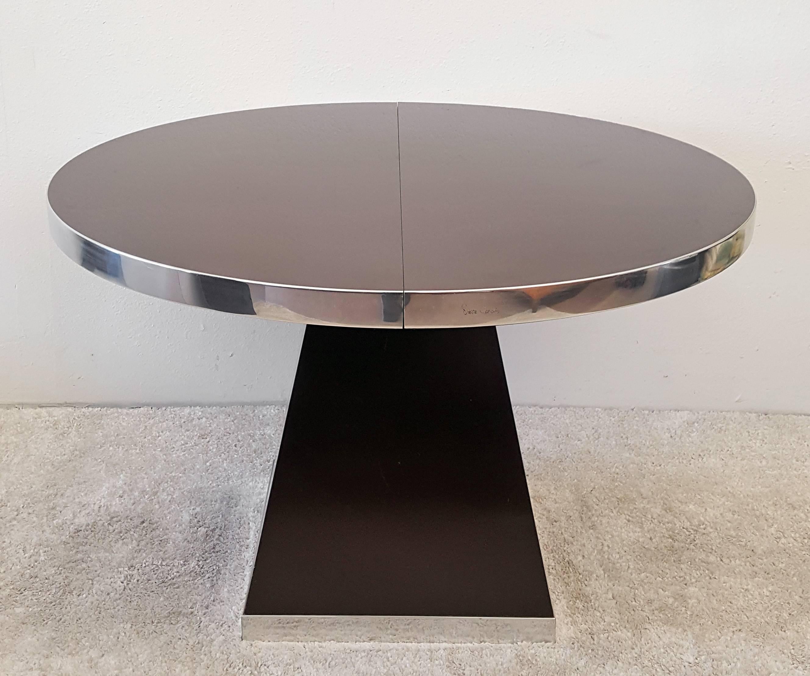 Pierre Cardin Chocolate Laminate and Polished Chrome Dining Table In Excellent Condition In Culver City, CA