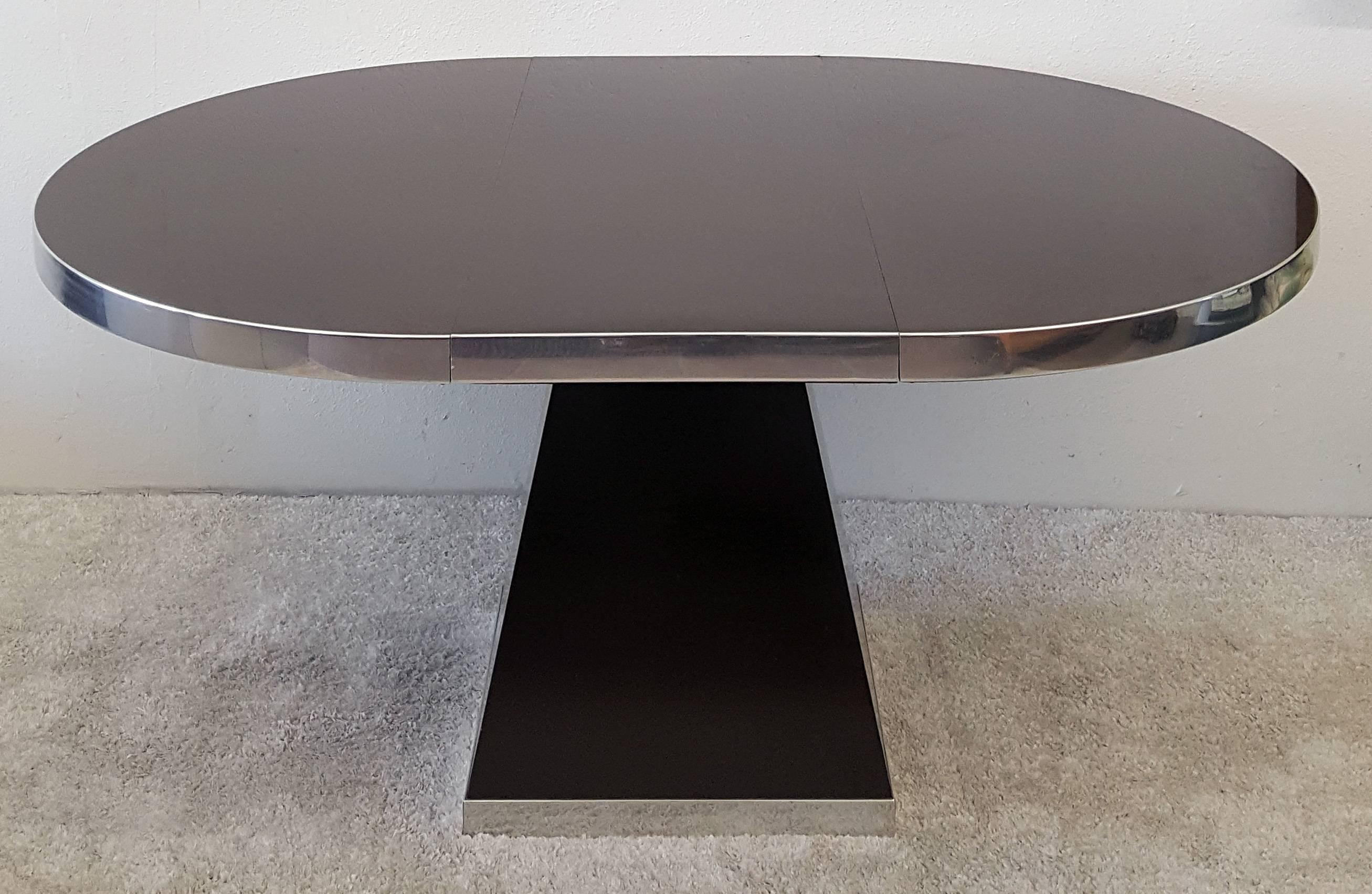 Late 20th Century Pierre Cardin Chocolate Laminate and Polished Chrome Dining Table