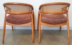 Pair of Beech Cane Chairs Attributed to James Mont