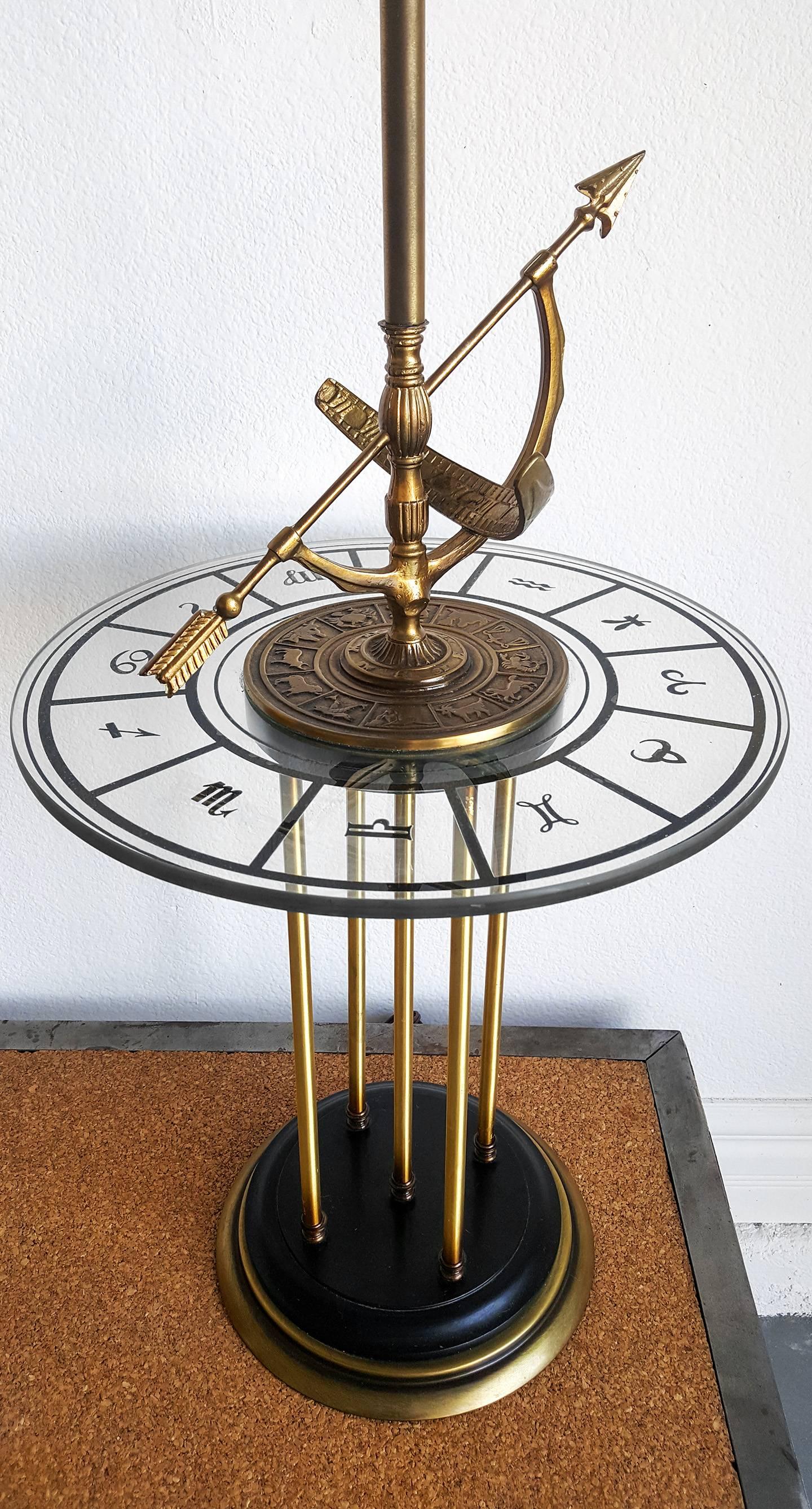Hollywood Regency 1960s Brass Armillary Astrological Floor Lamp with Gold Leaf