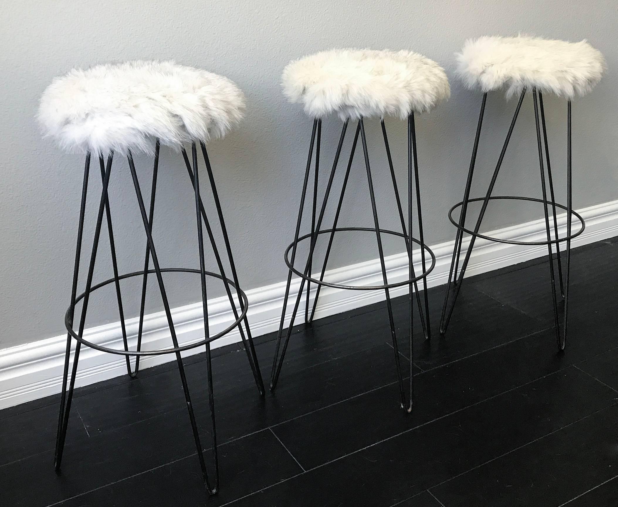 Set of Three Thinline of California Barstools in Fox Fur In Excellent Condition In Culver City, CA