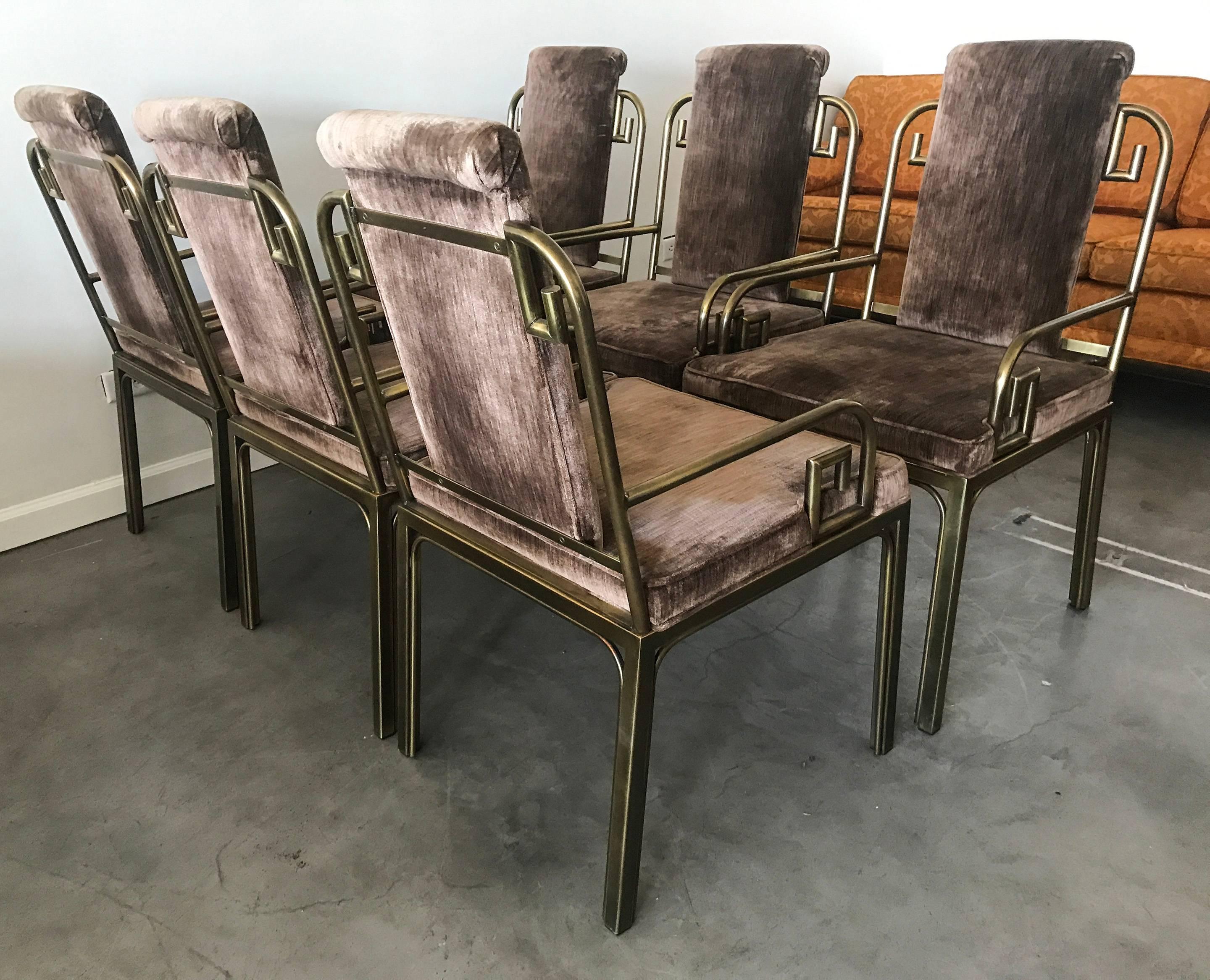 Set of Six Mastercraft Brass Greek Key Dining Chairs In Excellent Condition In Culver City, CA
