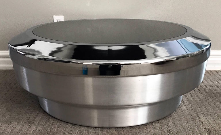 Rare Large Gj Neville Chrome And Mirror Canister Coffee Table