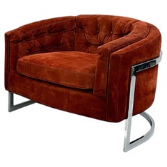Adrian Pearsall Chrome and Suede Barrel Chair, 1970's