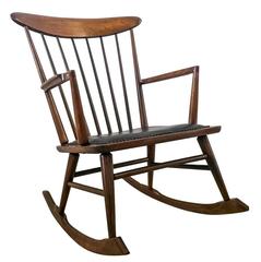 Sculptural Iron and Cowhide Lounge Chair & Danish Modern Rocking Chair