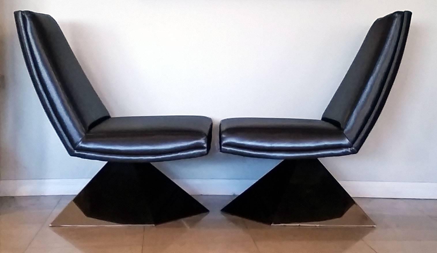 Monumental 1970s Chrome Lounge Chairs In Excellent Condition In Culver City, CA