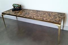 Italian Glass Tile and Brass Cocktail Table
