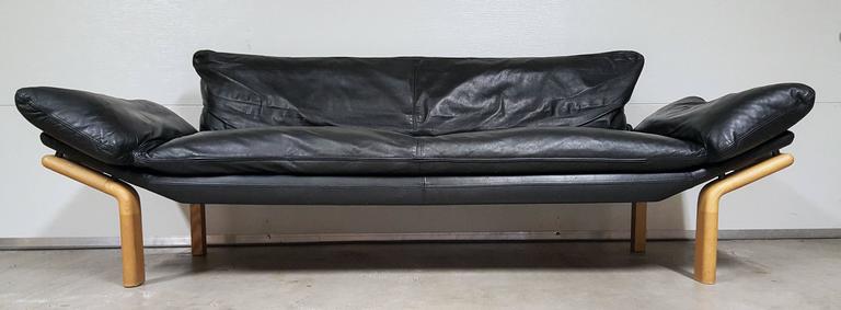 Mid Century Danish Modern Sofa by Komfort in Black Leather