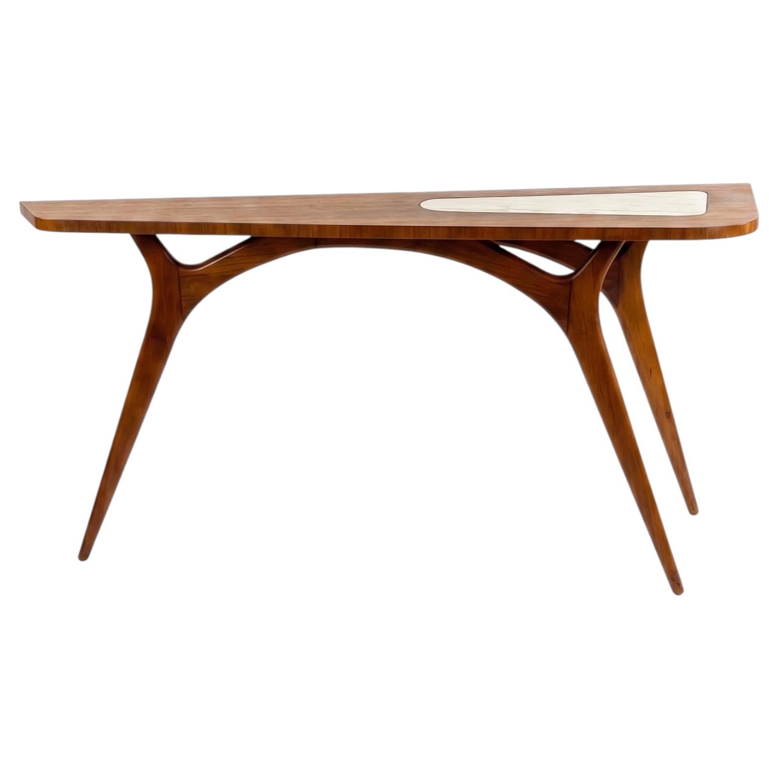 Rare Walnut and Marble Console Table, Vladimir Kagan, Grosfeld House, 1950's