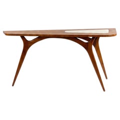 Consola poco común de nogal y mármol, de Vladimir Kagan, Grosfeld House, década de los 50