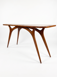 Consola poco común de nogal y mármol, de Vladimir Kagan, Grosfeld House, década de los 50