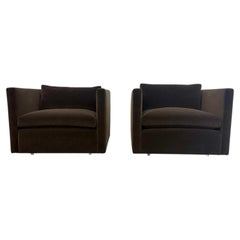 Knoll Charles Pfister Lounge Chairs, Chocolate Rohleder Velvet, A Pair