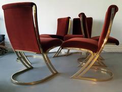 Set of Six Pierre Cardin Brass Dining Chairs in Oxblood Velvet