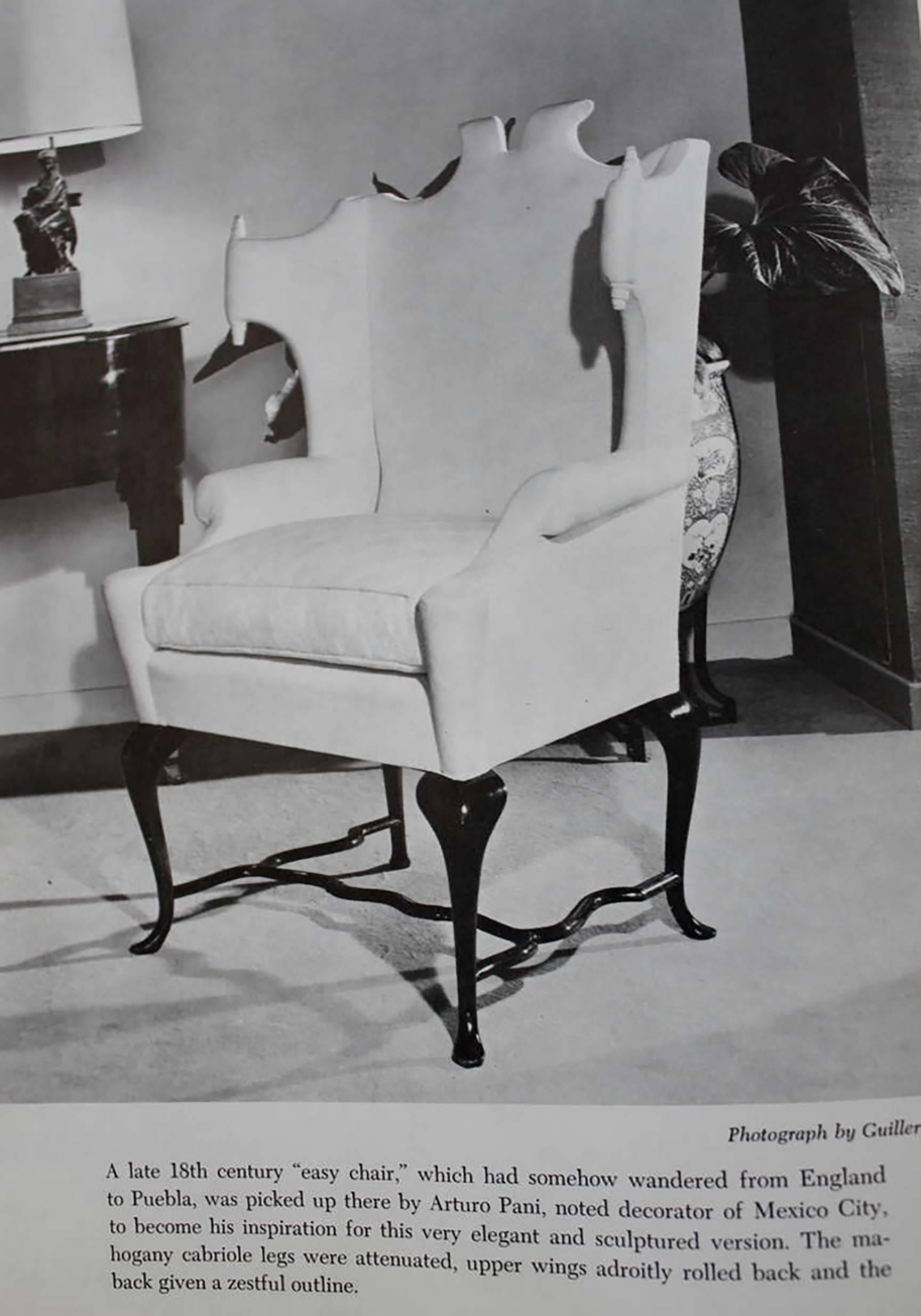 Mahogany Documented Arturo Pani Wingback Chair, Mexico City, 1950s