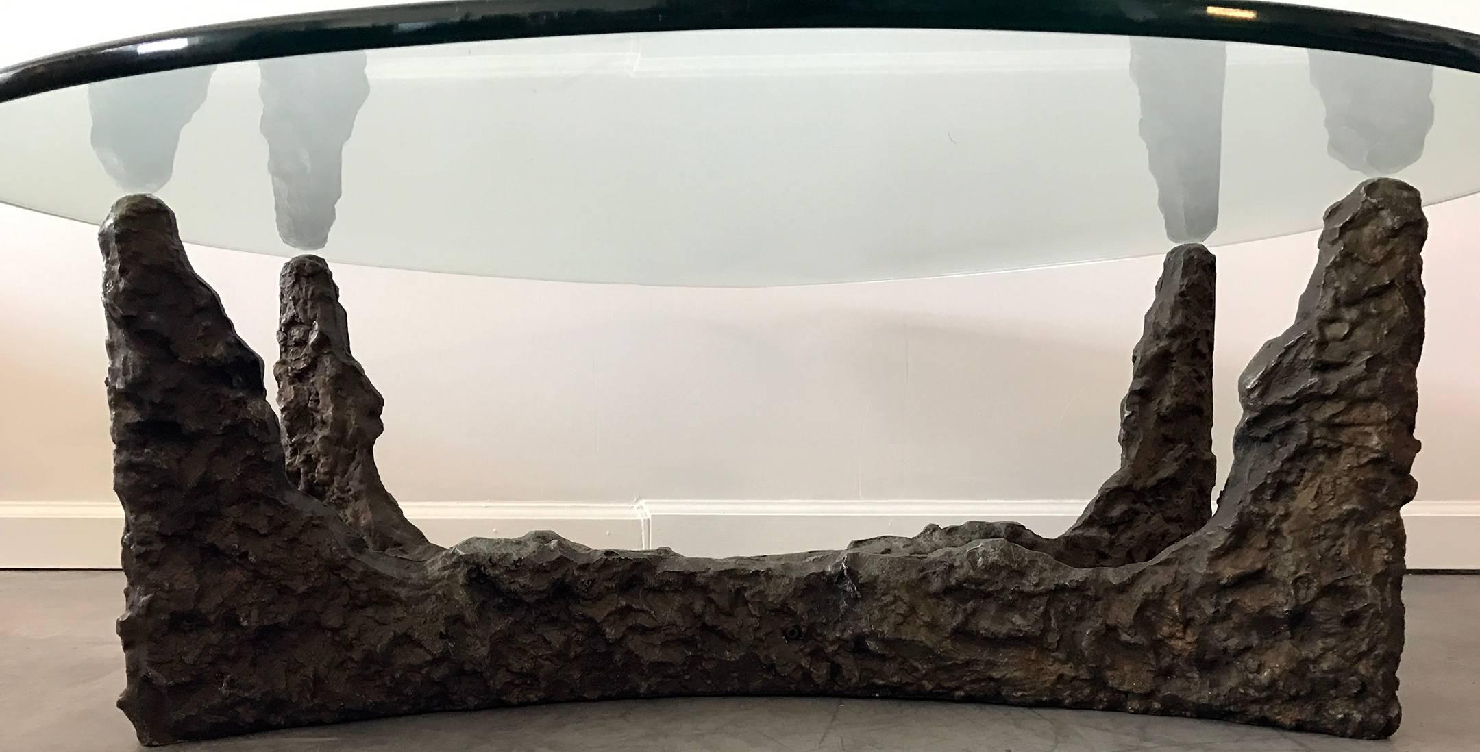 Mid-20th Century Mid-Century Bronze Brutalist Coffee Table in the Manner of Paul Evans