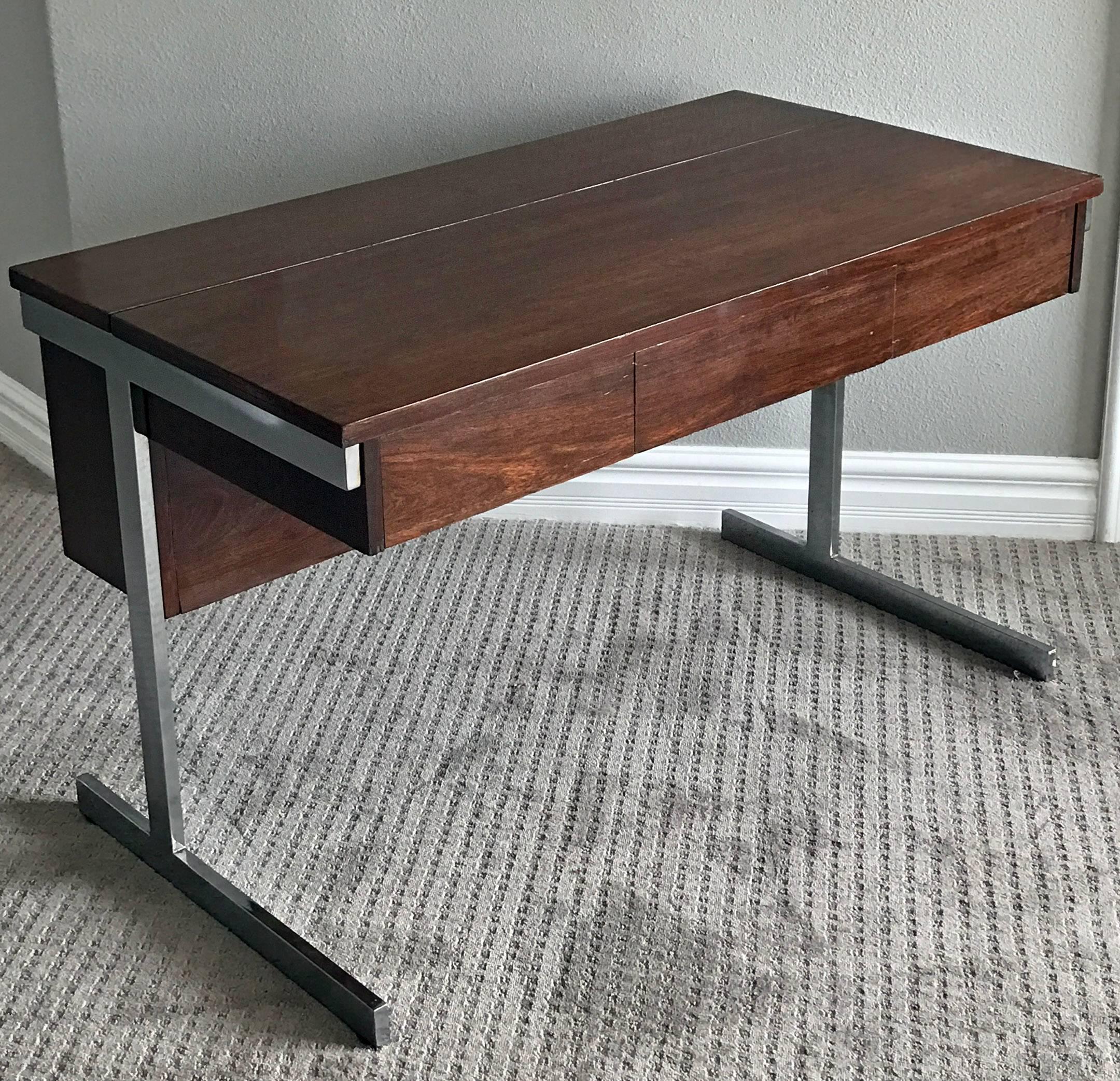Mid-Century Modern Lane Rosewood and Chrome Desk