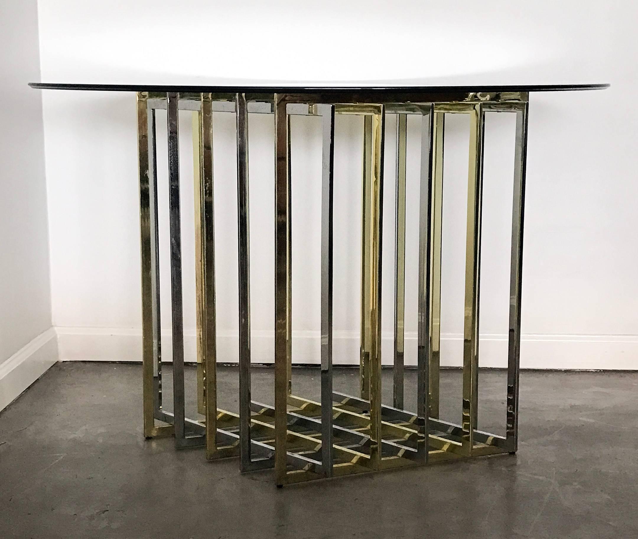 Mid-Century Modern Pierre Cardin Chrome and Brass Grid Dining Table