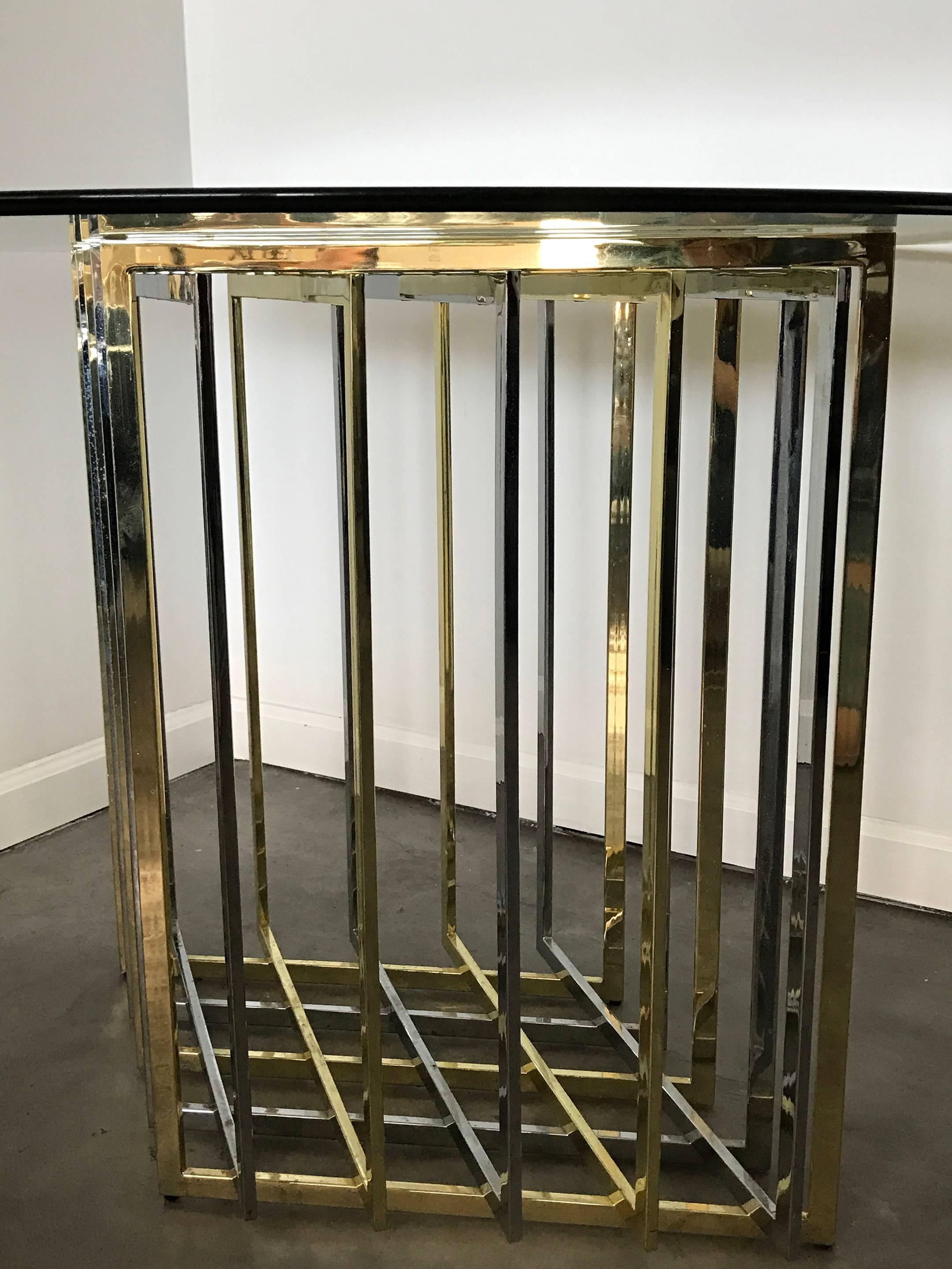 Pierre Cardin Chrome and Brass Grid Dining Table In Excellent Condition In Culver City, CA