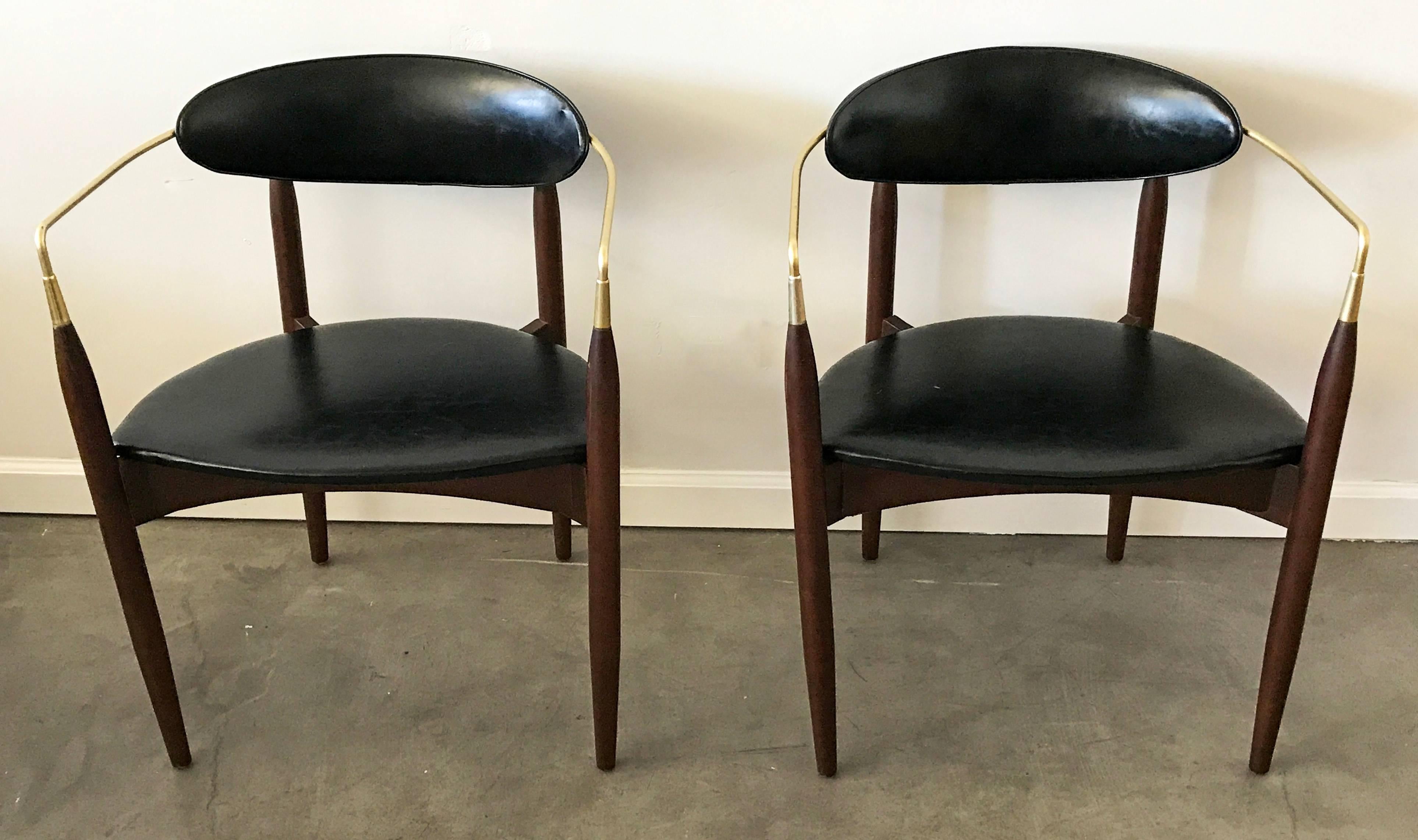 Brass Pair of Dan Johnson Viscount Chairs