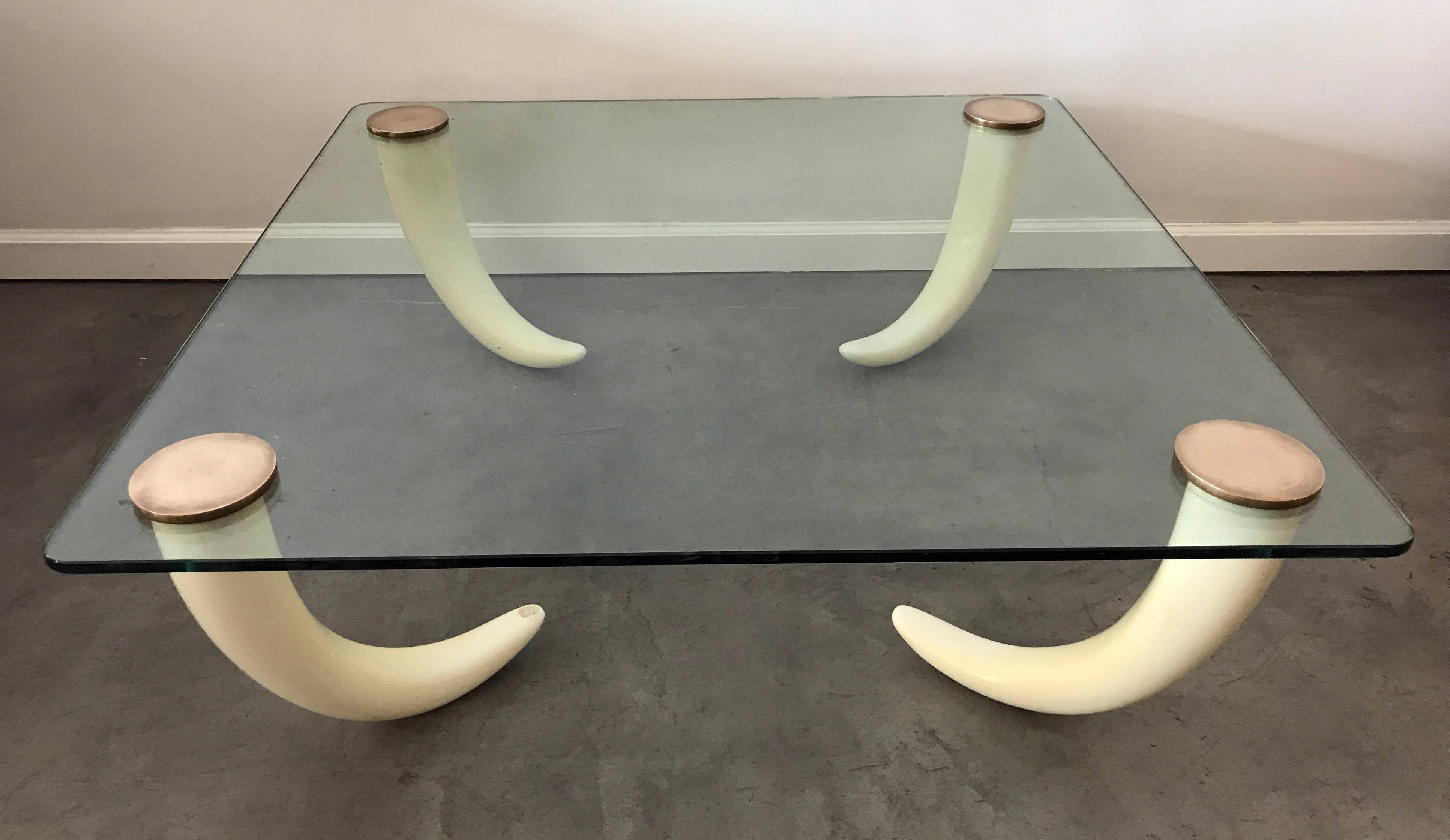 Faux Tusk Footed Coffee Table In Good Condition In Culver City, CA