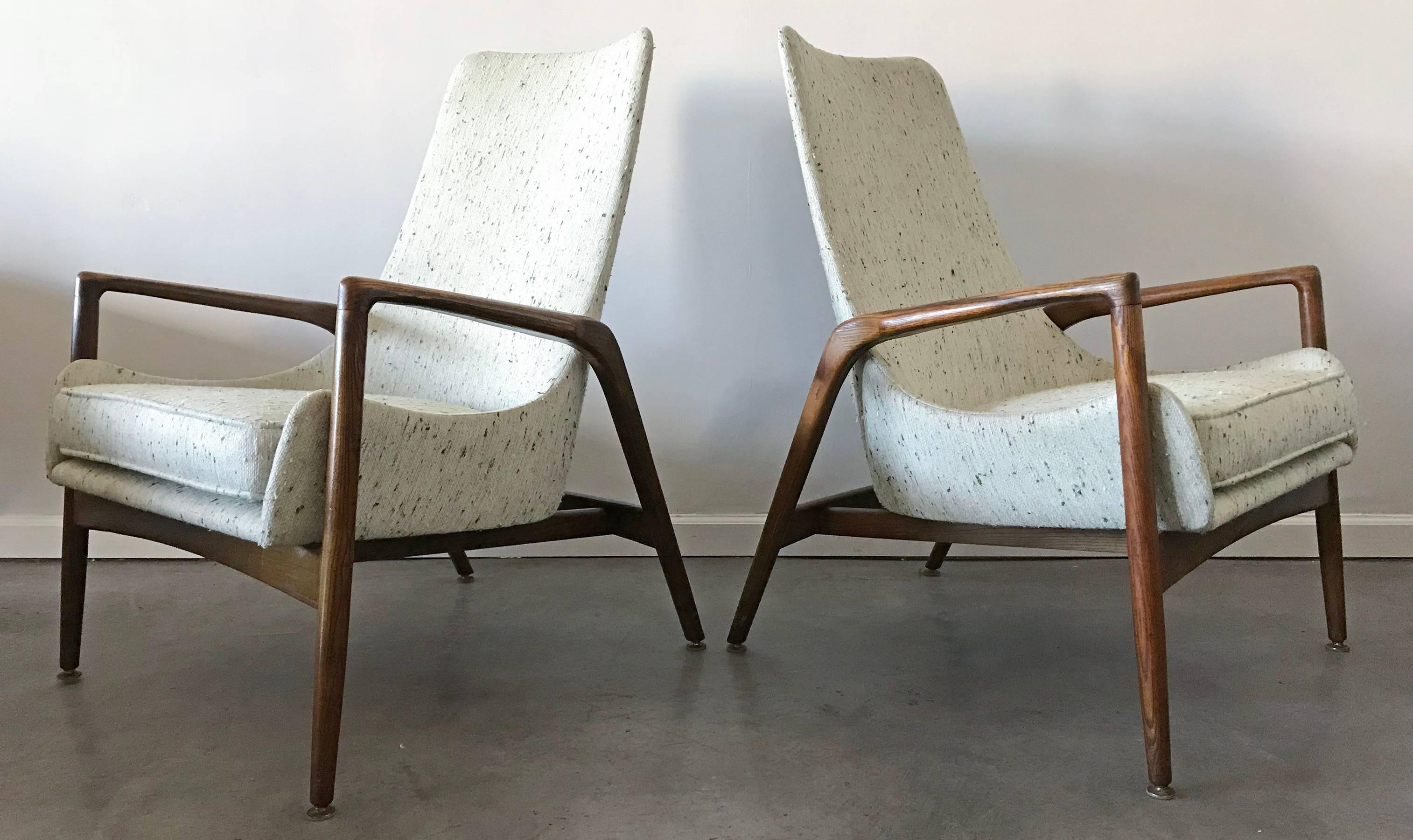 Early Pair of Ib Kofod Larsen High Back Lounge Chairs 1