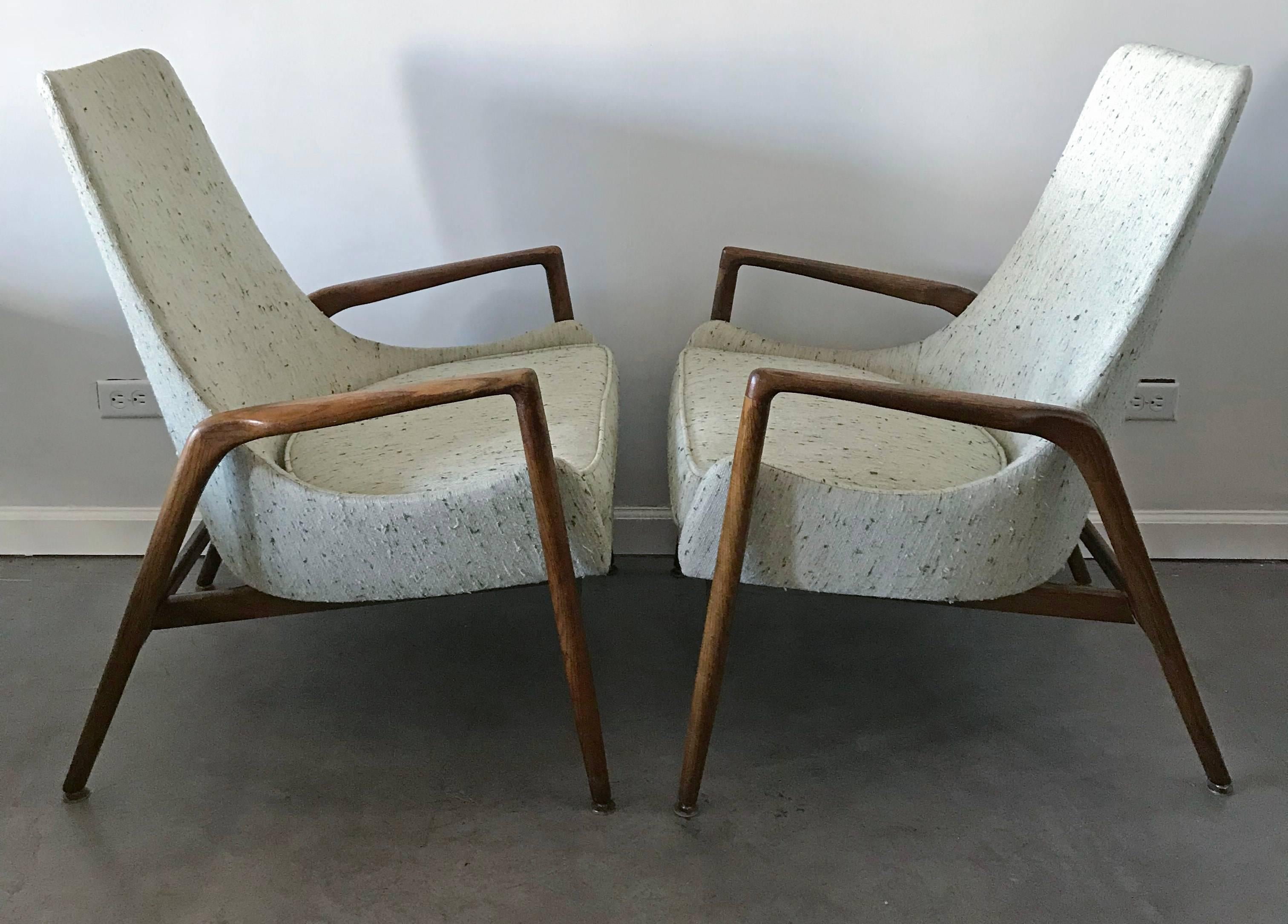 Early Pair of Ib Kofod Larsen High Back Lounge Chairs In Good Condition In Culver City, CA