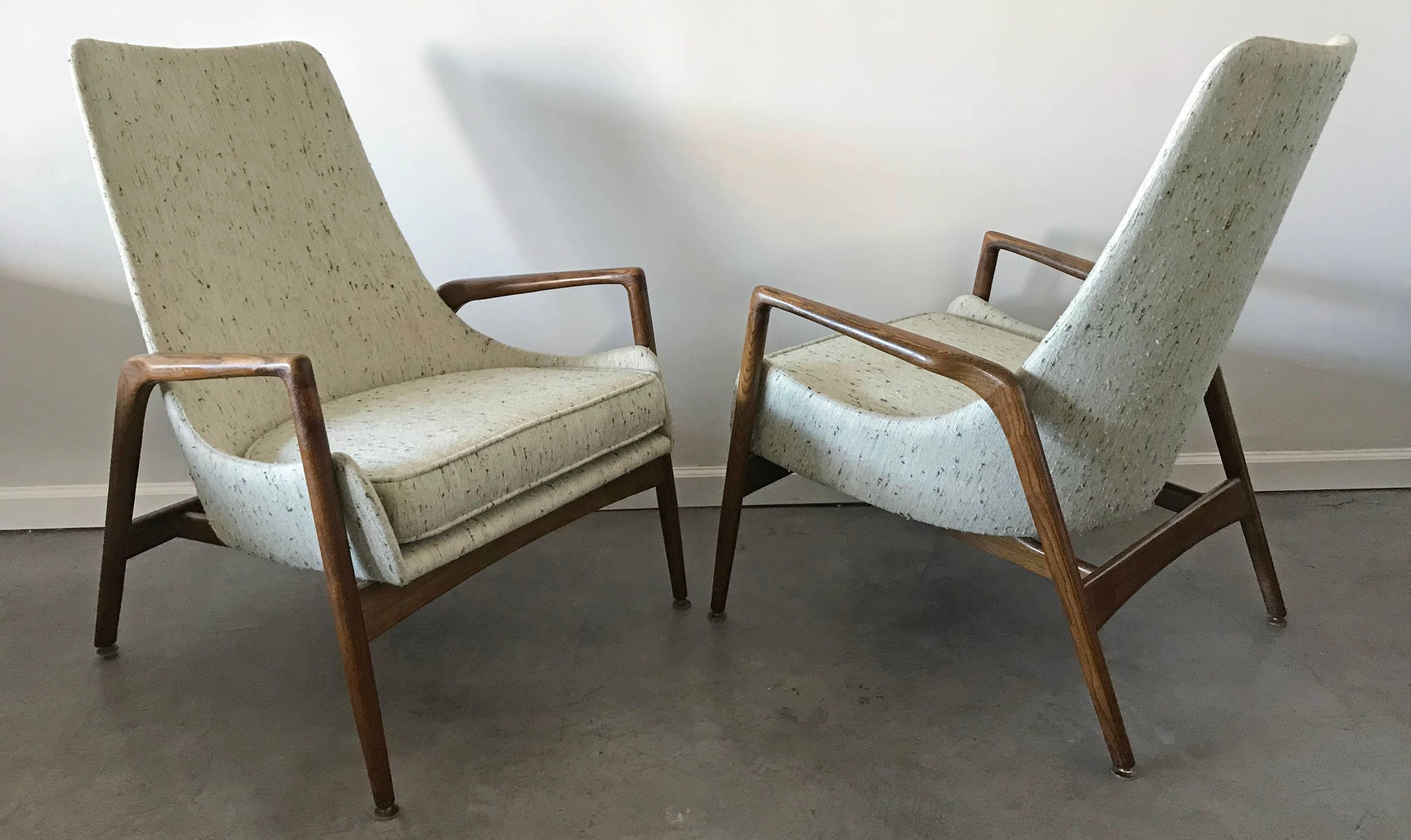 Early Pair of Ib Kofod Larsen High Back Lounge Chairs 3