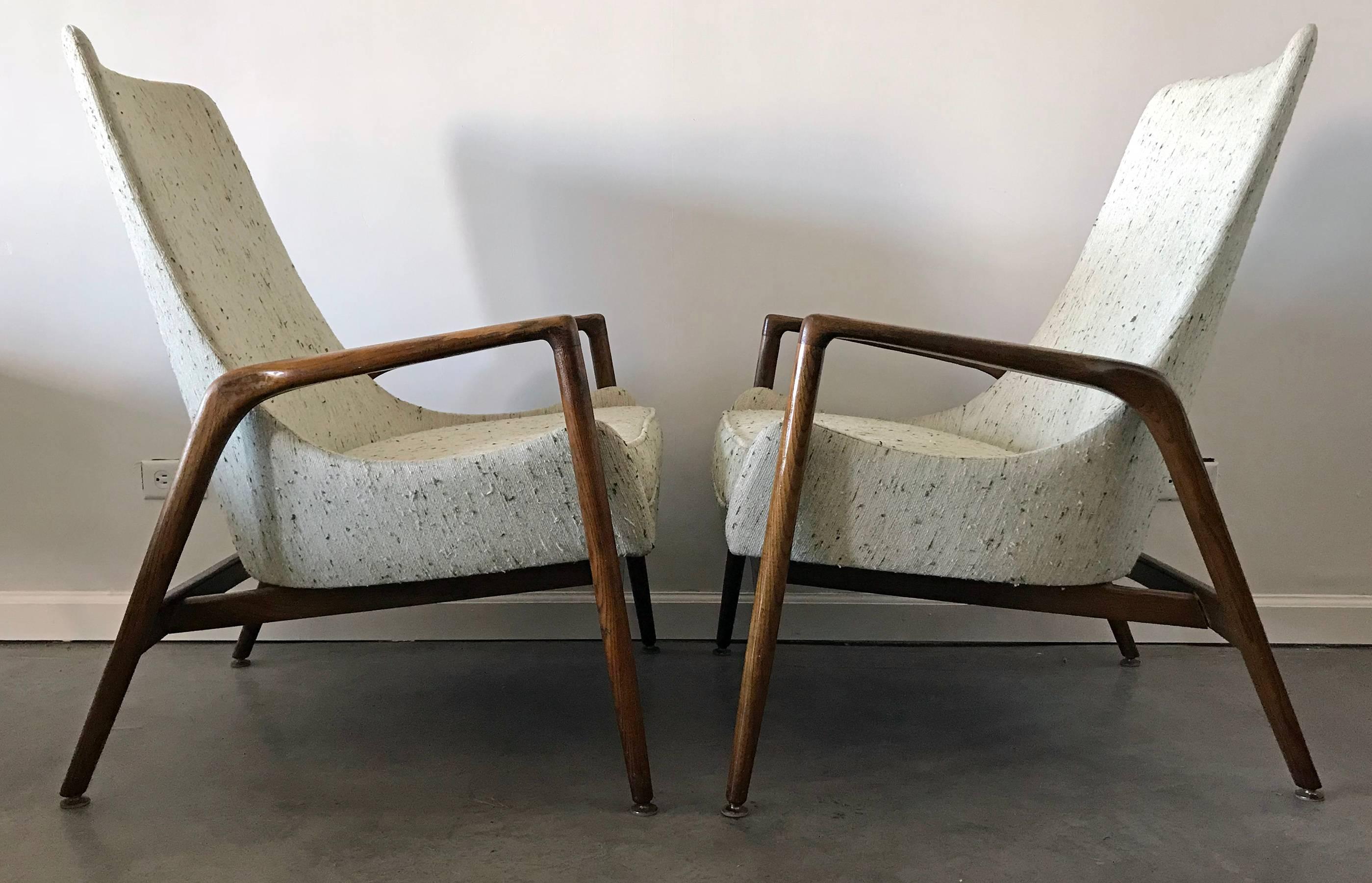 Mid-Century Modern Early Pair of Ib Kofod Larsen High Back Lounge Chairs