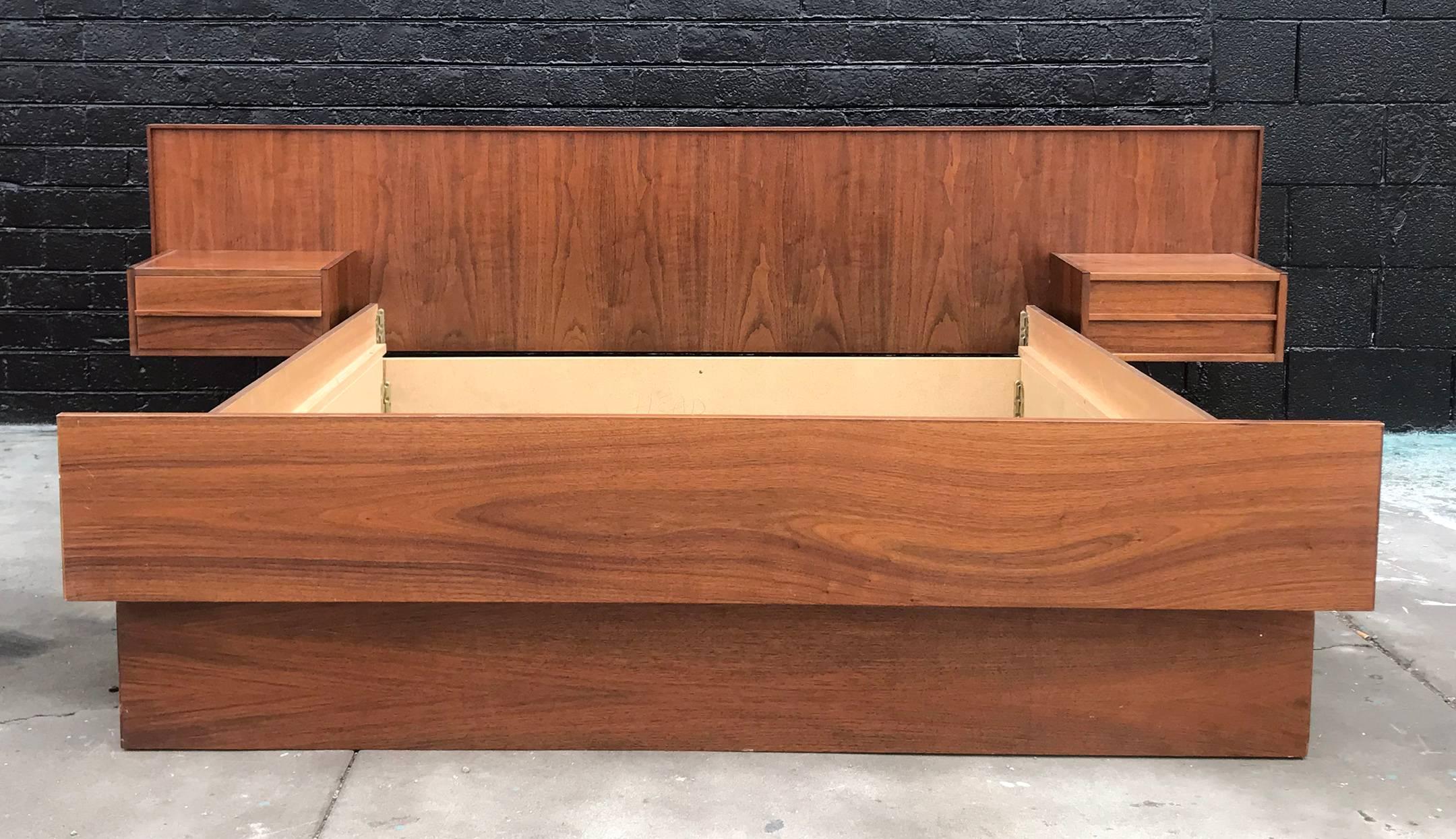 mid century modern teak queen bed