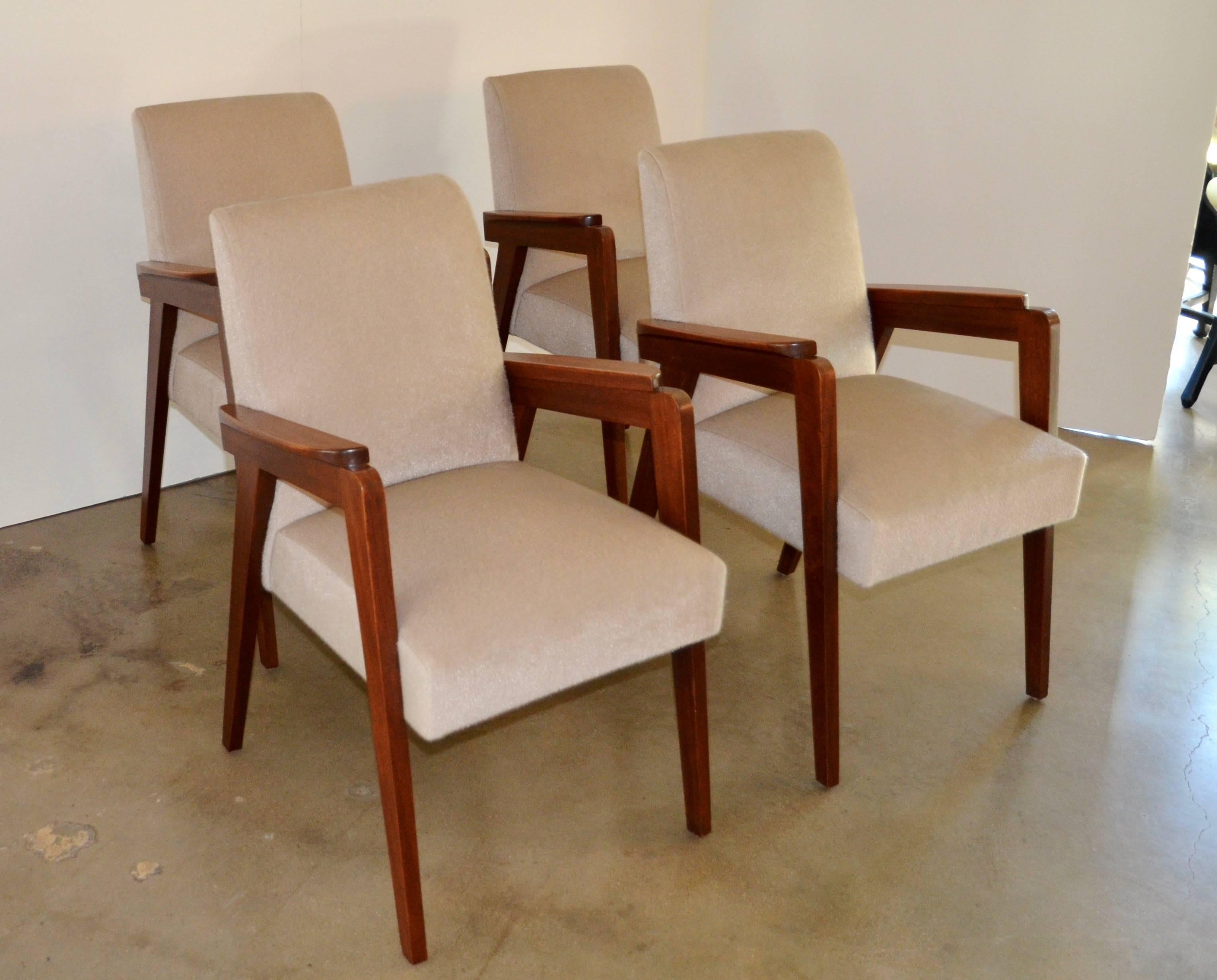 Mid-Century Modern French Armchairs in Mohair, Manner of Pierre Jeanneret