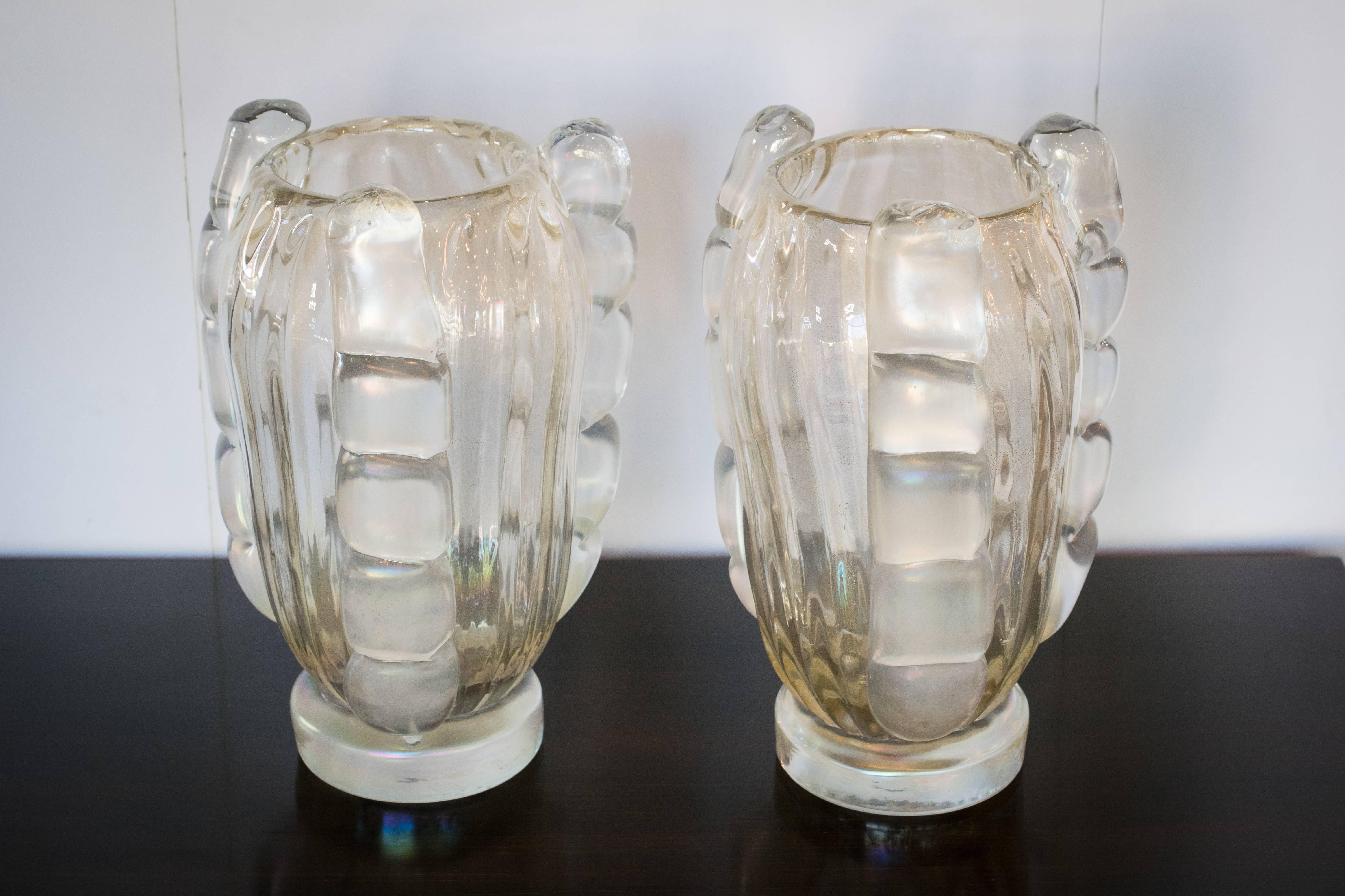 Mid-Century Modern Ribbed Murano Vases by Sergio Costantini, Pair